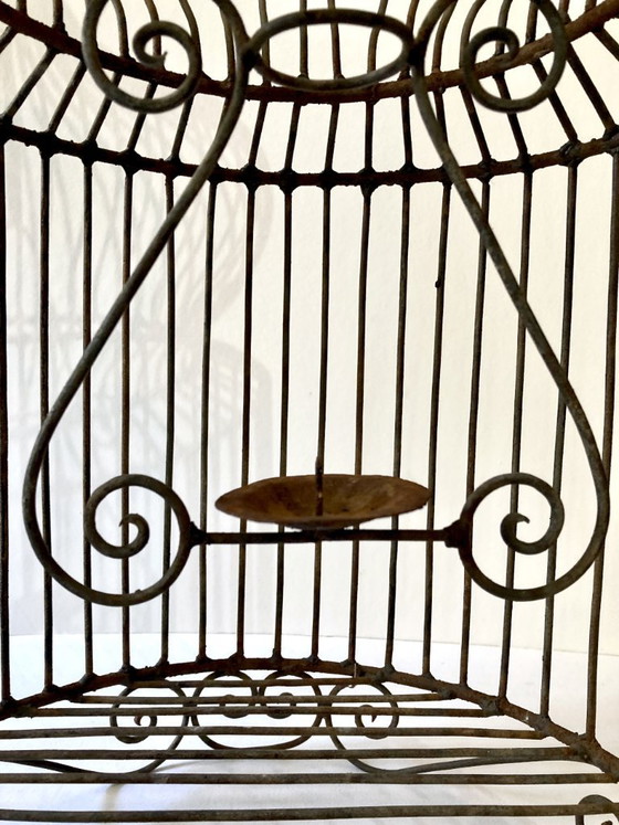 Image 1 of Jaula para pájaros antigua decorativa de hierro forjado