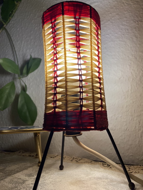 Image 1 of rare retro vintage raffia tripod table lamp tripod boho yes
