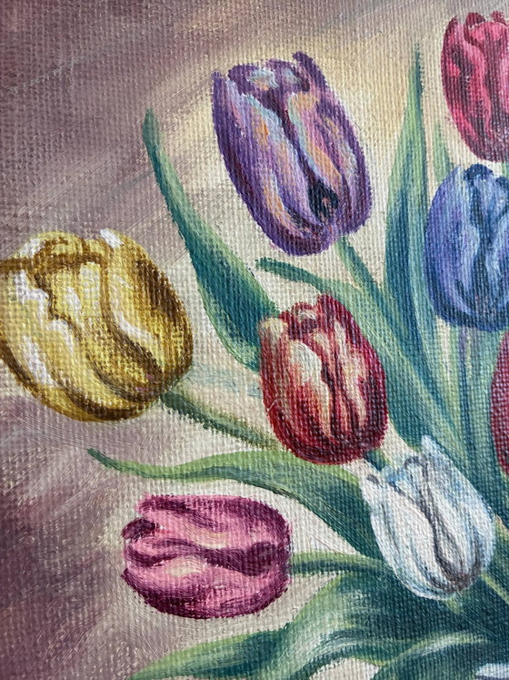 Image 1 of Vintage original flower oil painting, floral still life wall art