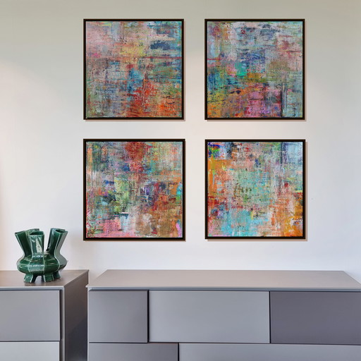 Quadruple Abstract Paintings Handmade