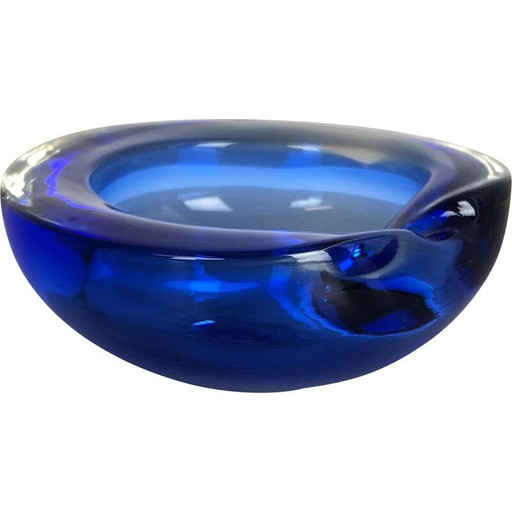 Vintage Blauwe Murano Glazen Schaal Schelp Asbak Italië 1970