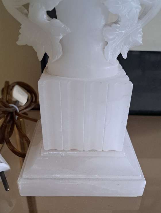 Image 1 of Vintage white alabaster lamp base, working, 40 cm high