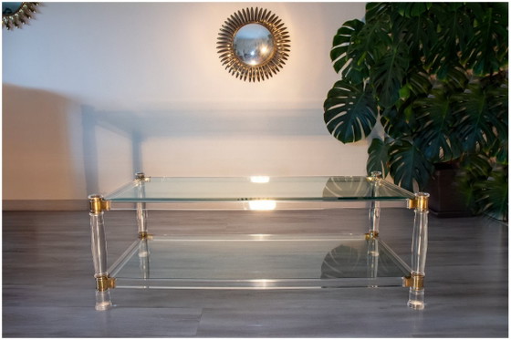 Couchtisch aus Glas, Plexiglas und Messing, 1970-80 – Couchtische (photo 3 of 7)