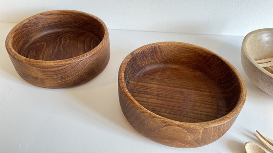 Image 1 of Set di 3 ciotole + 12 mini posate in legno e teak