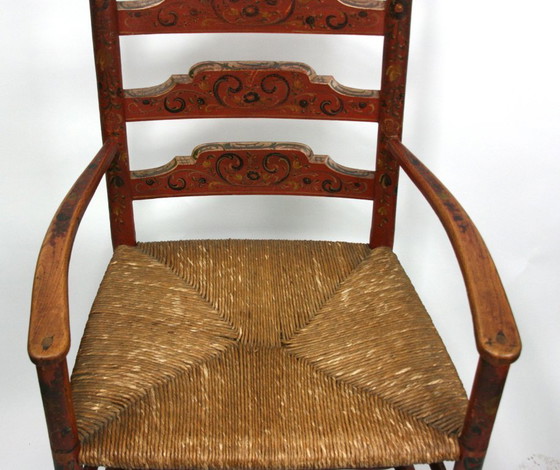 Image 1 of Fauteuil ancien Hindelooper à décor de paysage peint — art populaire frison — vers 1780-1850