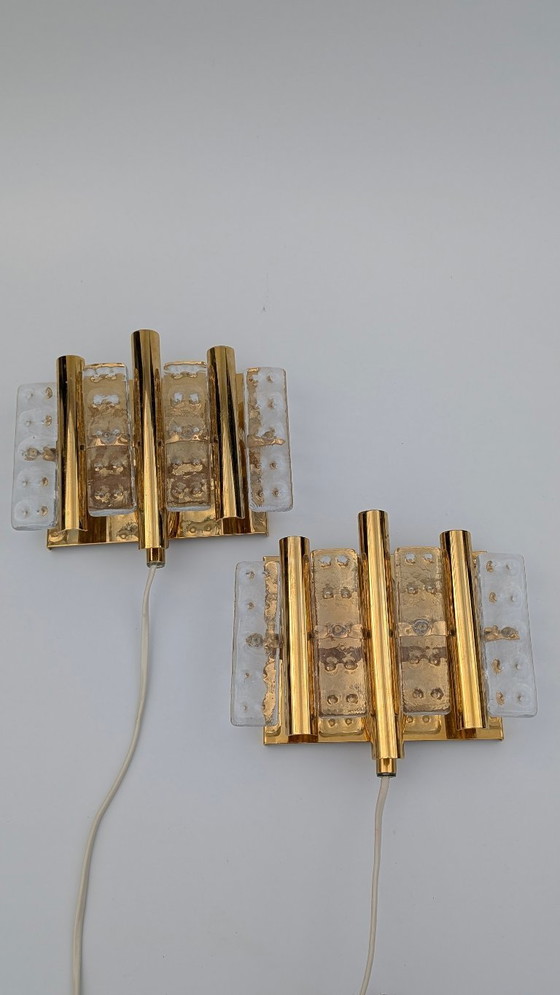 Image 1 of Coppia di lampade da parete in ottone e vetro di Hans Agne Jakobsson