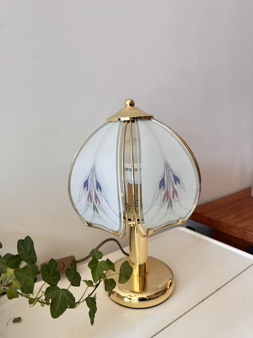 Tafellampje glas met messing look jaren 80