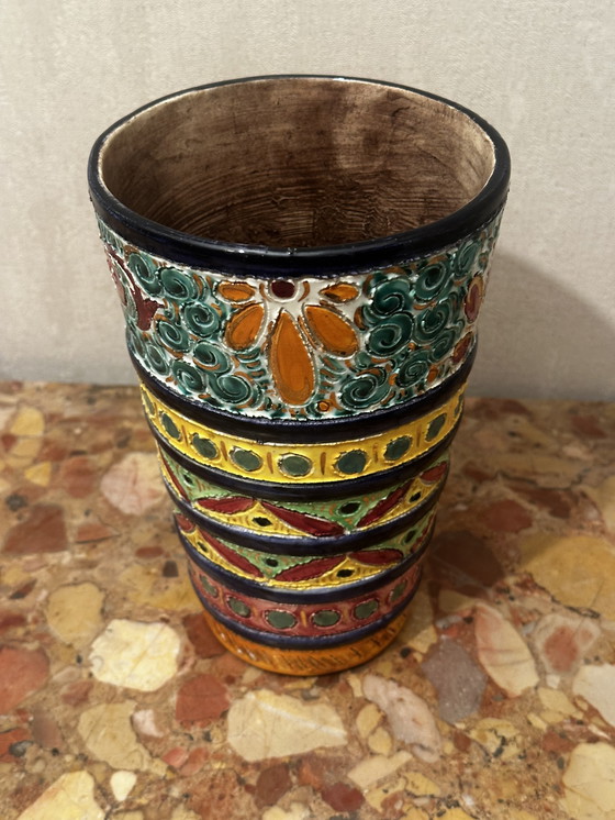 Image 1 of Vintage vaas met gebeitelde en beschilderde decoratie - Devres aardewerk