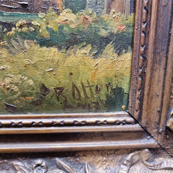 Image 1 of Huile sur panneau de R. Otter avec Farm, milieu du XXe siècle