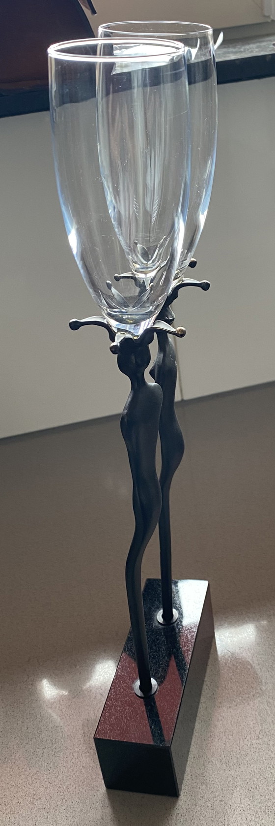 Image 1 of 2x champagneflutes op bronzen steel. Arti Hove
