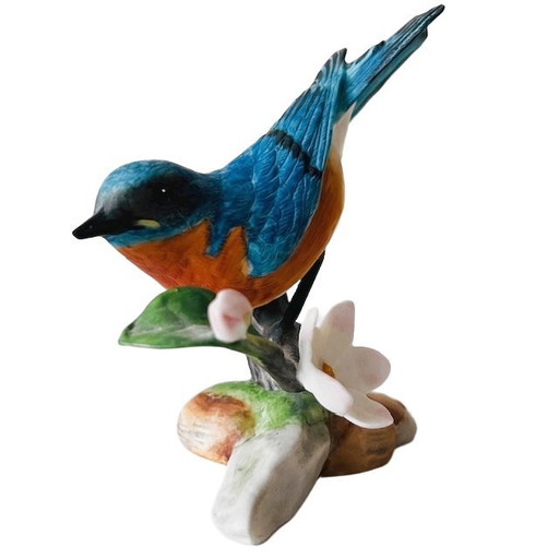 Vintage Franklin Mint Birds and Blossoms bird figurine Eastern Bluebird porcelain 1986