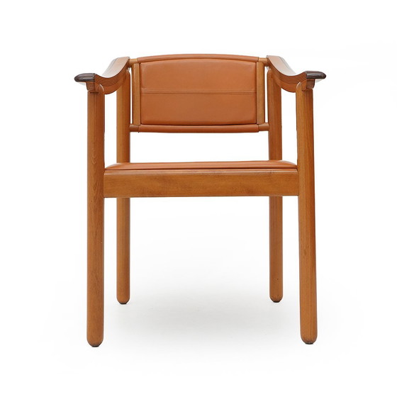 Image 1 of 4 Stühle aus Holz und Leder, 70er Jahre