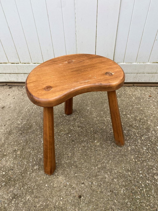 Rustic Brutalist tripod wooden stool 1950