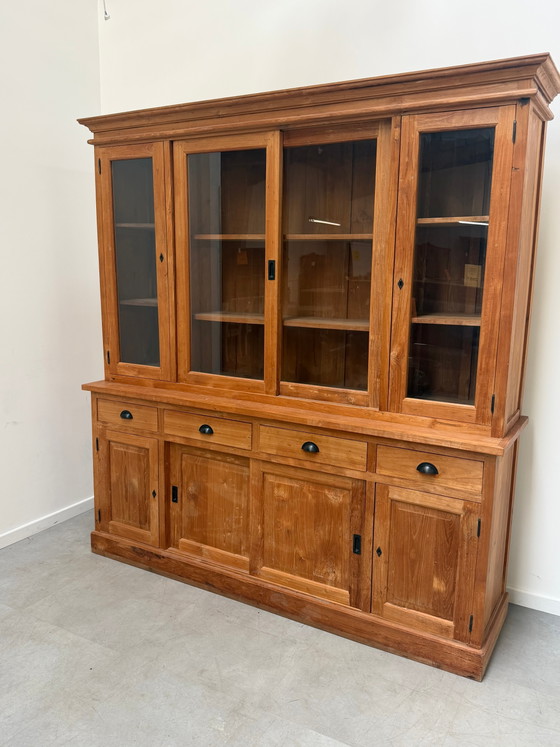 Image 1 of Large Solid Teak Display Cabinet / Hutch – 220 cm