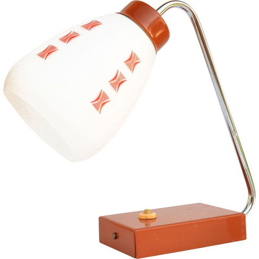 Lámpara de mesa vintage de vidrio y acero de J. Hurka para Lidokov, Checoslovaquia, 1960