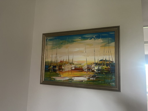 Peinture de Janusz Kik - Au Mouillage