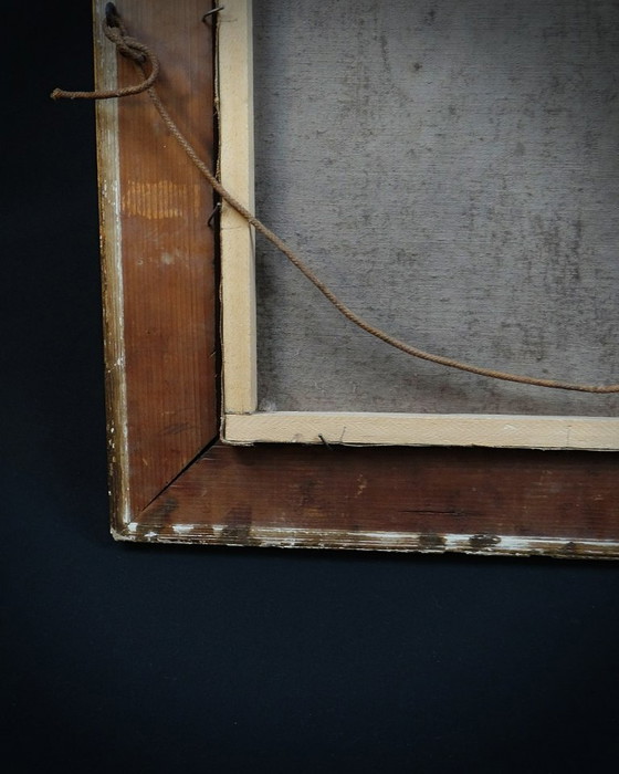 Image 1 of San Giuseppe con in mano un giglio, olio su tela scuola francese del XVIII secolo 51x48 cornice in legno dorato