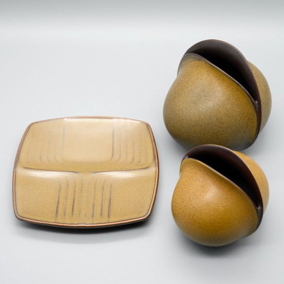 Image 1 of Rosenthal Uta Feyl Venus keramische vaas duo 14cm + 12cm & Karl Scheid bord jaren 80