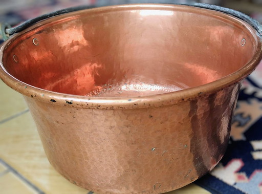 Grand chaudron ancien en cuivre martelé – Ø 40 cm – Authentique & Rustique