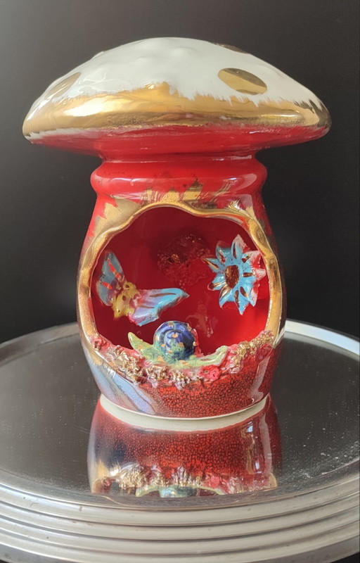 Vallauris enamelled ceramic mushroom lamp, 60s/70s.