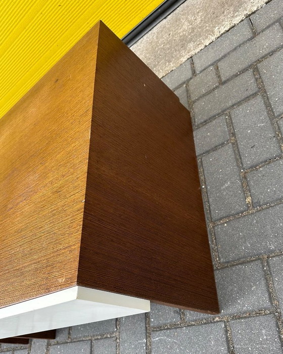 Image 1 of Vintage retro bedside tables / side table - wood veneer & white incl. drawer
