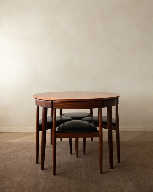 Ensemble de Salle à Manger Roundette Mid Century en Teck par Hans Olsen pour Frem Røjle, 1950s, Set de 5 – eetkamerset, Skai
