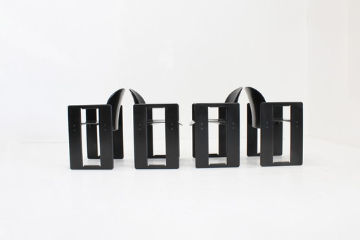 Dialogo Black Leather Dining Chairs by Afra and Tobia Scarpa for B&B Italia