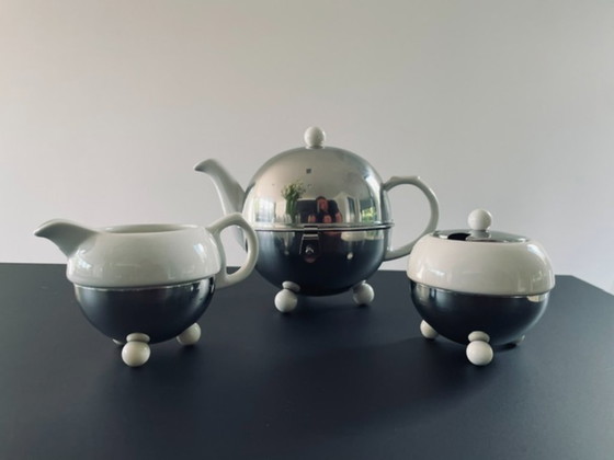 Image 1 of Servizio da tè/caffè vintage – ceramica e acciaio inossidabile – 3 pezzi