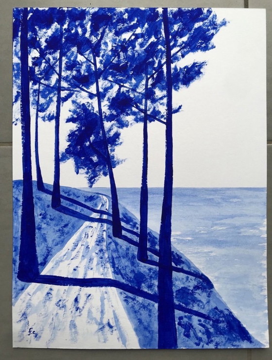 Image 1 of Ultramarijnblauw acryl op 325g Hahnemuhle papier, Formaat 40x30cm