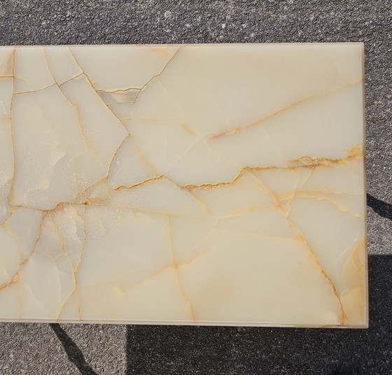 Image 1 of French WHITE Onyx Marble Brass Coffee Table - Style Louis XV 60s