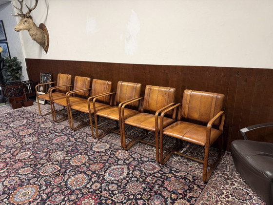 Sedia in Pelle Stile Ralph Lauren con Fibbia - Jacques Adnet – Sedie da pranzo, Leather (photo 4 of 14)