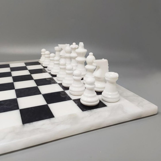 Image 1 of 1970s Gorgeous Black and White Chess Set in Volterra Alabaster Handmade Made in Italy