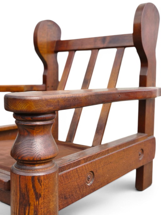 Paire de fauteuils brutalistes en chêne – Textile, Wood (photo 2 of 7)