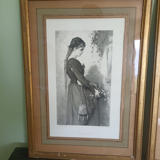 Schitterend Paar Antieke Gravures (19e Eeuw) – Ophelia & Marguerite – Bertrand & Deblois (photo 4 of 6)