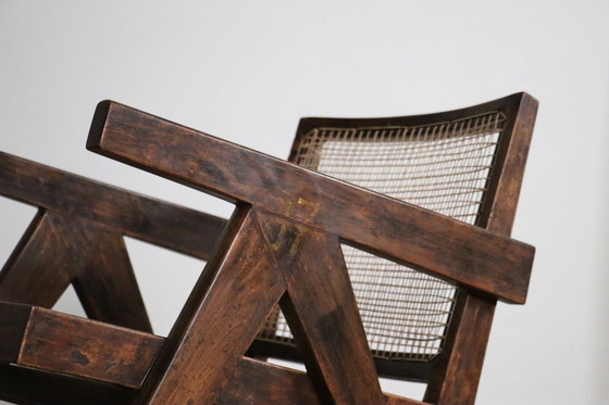Image 1 of Pierre Jeanneret Loungesessel PJ-SI-29-A aus Teakholz und Rohrgeflecht, 1950er Jahre