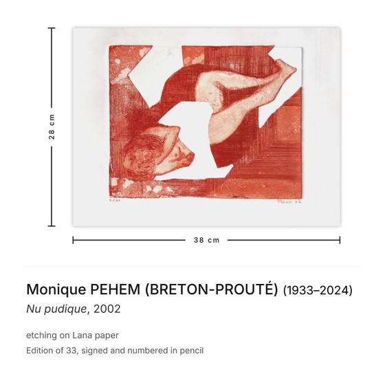 Image 1 of Monique PEHEM (BRETON-PROUTÉ) Modest Nude Signed etching 2002