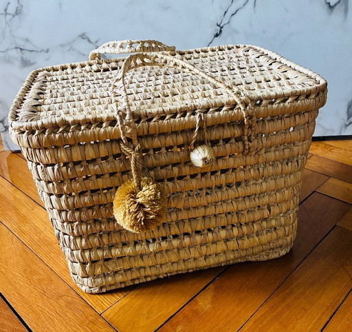 Malle ou coffre jouets ou rangement fibres tressées