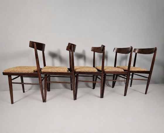 Image 1 of Vintage stoelen van beukenhout en stof, jaren 60, set van 5