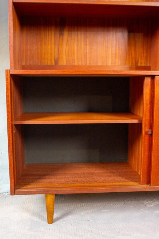 Image 1 of Vintage teakhouten hoge boekenkast, dressoir, ladekast, midden 20e eeuw