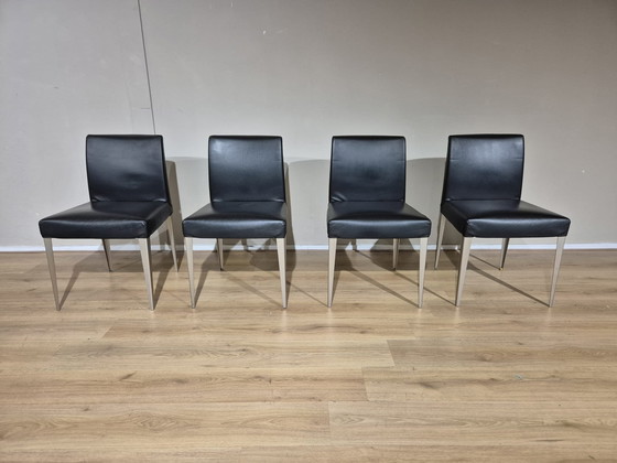 Image 1 of 4x B&B Italia Maxalto - Eetkamerstoelen Melandra - Zwart - Leer - Design