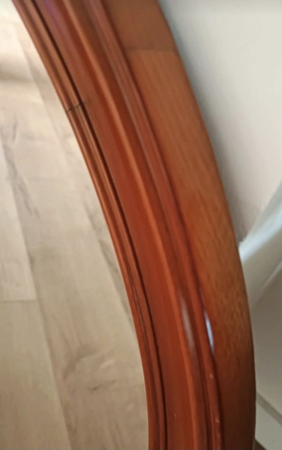 Mid-Century Italian Bentwood Oval Wall Mirror – 1970s – Artisan, Decoración de pared, Madera, Cristal (photo 3 of 5)