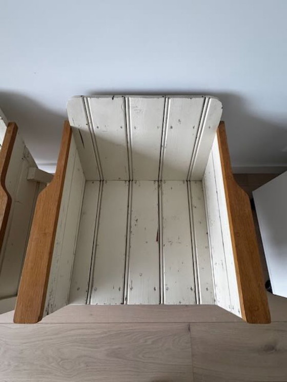 Image 1 of 2 low Piet Hein Eek bucket chairs/armchairs made of reclaimed wood, white