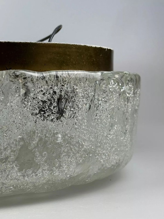 Image 1 of Lampada da soffitto anni '60 e '70 Plafoniera a filo in vetro ghiacciato Hillebrand Germania