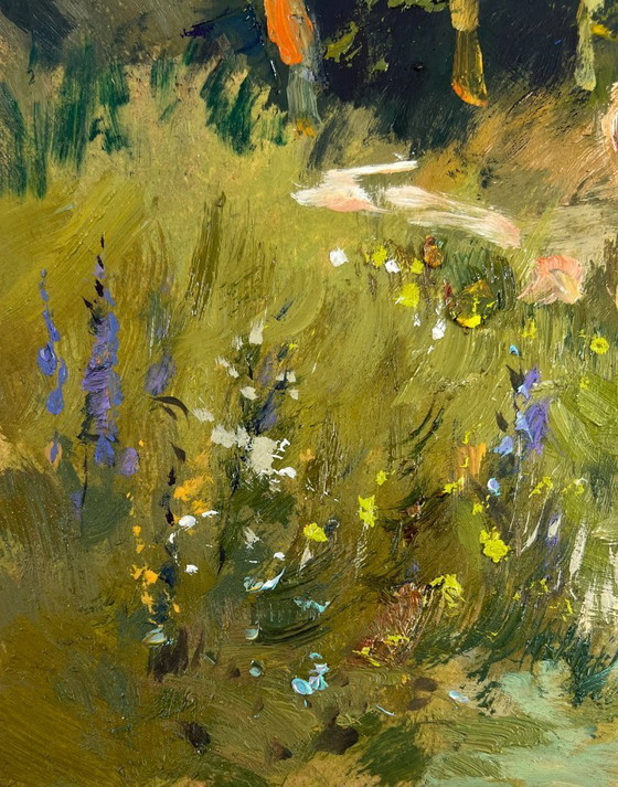 Image 1 of Original Oil Painting Summer Nature Landscape Path in the forest