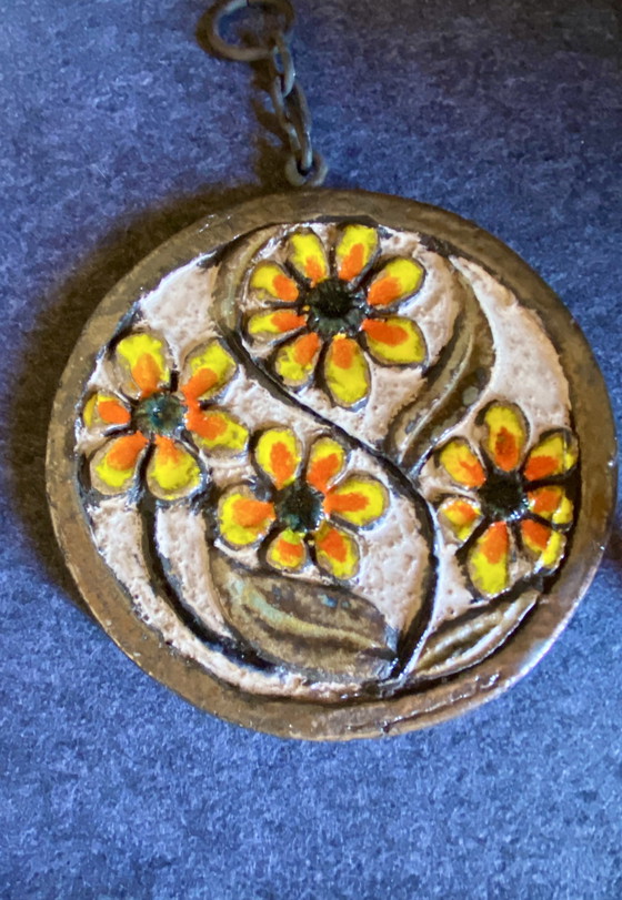 Image 1 of Set di 3 decorazioni murali in ceramica, fiori murali, vintage anni '70 Jan van Erp