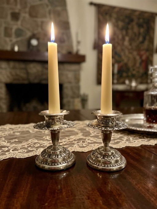 Raro Portacandele in Argento Massiccio Kotagede Jogja Indonesia Condizioni Nuove