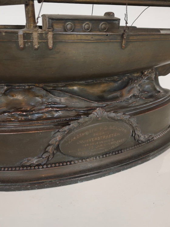 Image 1 of Rare Brass Sailing Ship – Signed and Made in 1912