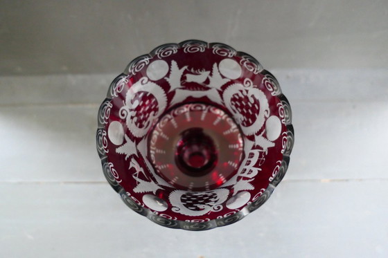 Image 1 of Lustre ancien Egermann rouge rubis, vase en cristal