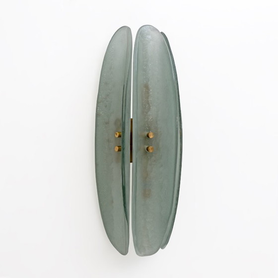 Image 1 of Pareja de apliques de cristal de Murano verde aguamarina de estilo Fontana Arte moderno de mediados de siglo