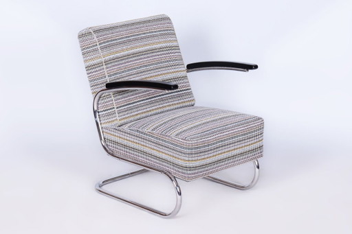 Restored Bauhaus Armchair, By Mücke - Melder, Chrome-Plated Steel, Czech, 1930s – fauteuils, Metal, Textile (photo 2 of 26)